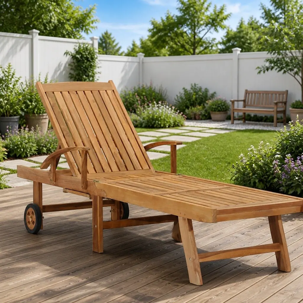 Teak Sun Lounger with Adjustable Backrest
