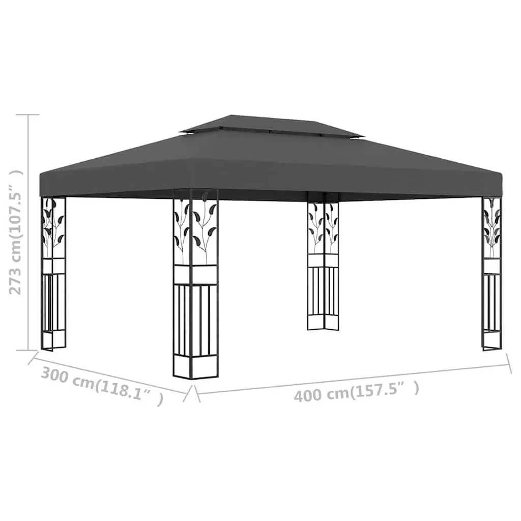 Gazebo Anthracite 3x4m Double Roof Outdoor Garden Canopy Sunshade Pavilion