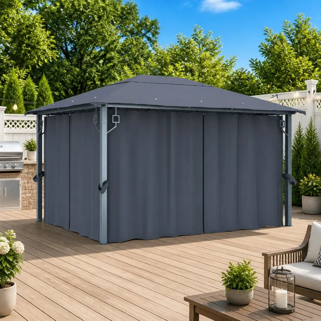 Outdoor Gazebo Canopy Anthracite 400x300 cm with Curtains Sidewalls Mesh Screens