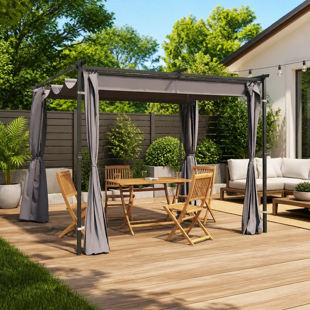 Gazebo Anthracite 3x3 m Outdoor Shelter with Curtains for Privacy and Shade