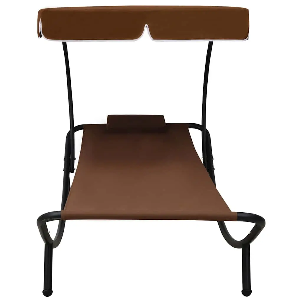 Outdoor Sun Lounger Bed Brown with Canopy and Pillow for Garden Patio Beach Relaxation