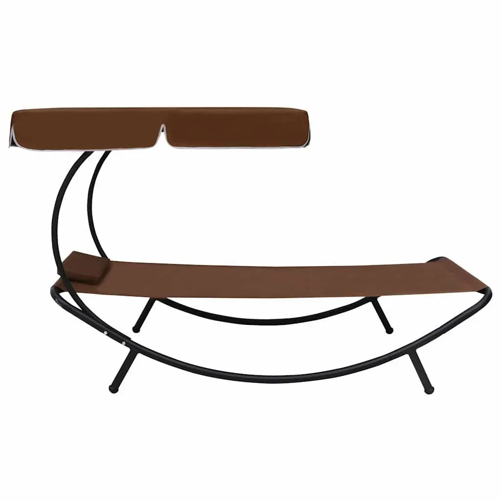 Outdoor Sun Lounger Bed Brown with Canopy and Pillow for Garden Patio Beach Relaxation