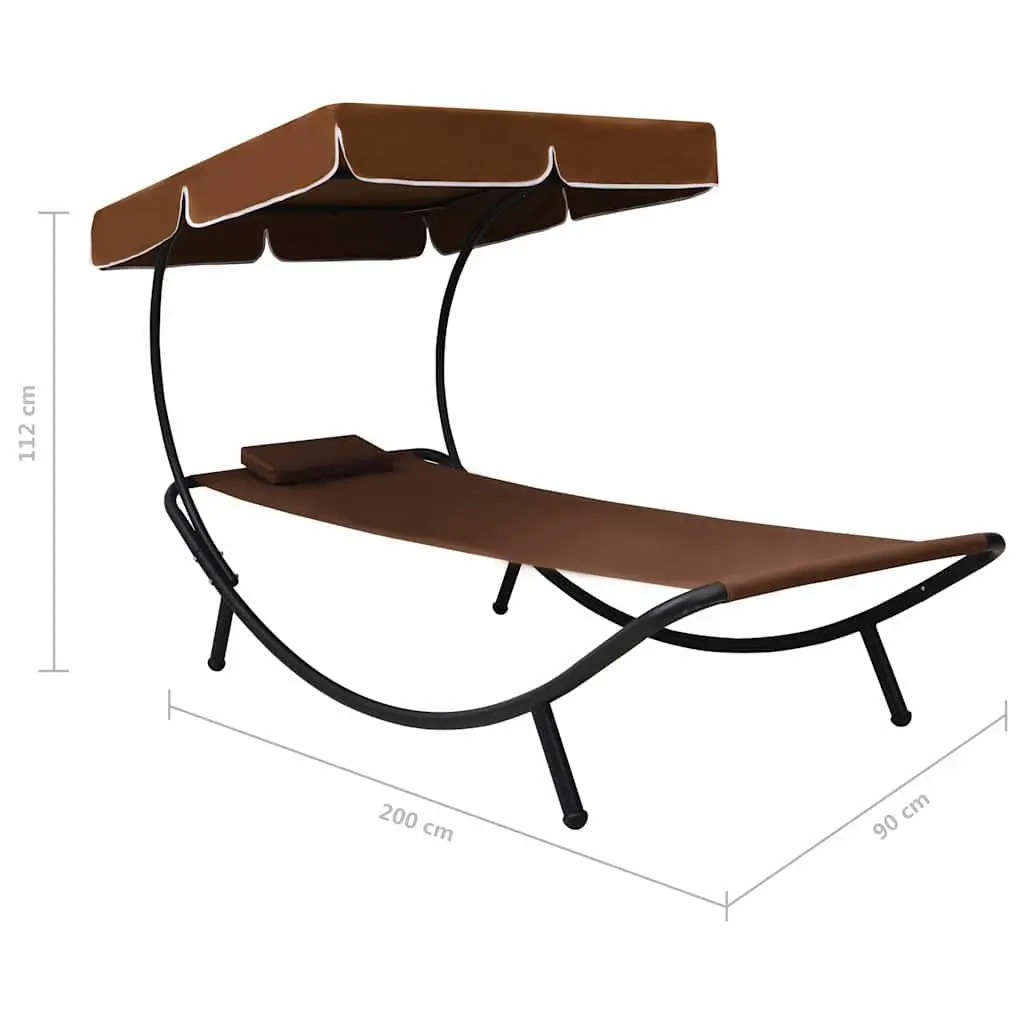 Outdoor Sun Lounger Bed Brown with Canopy and Pillow for Garden Patio Beach Relaxation