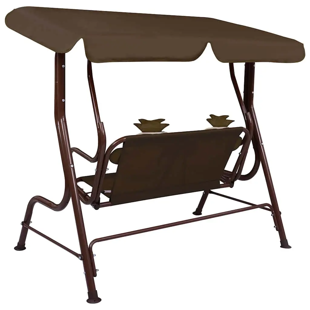 Kids Swing Bench Brown with Sunshade Canopy Outdoor Garden Patio Seating