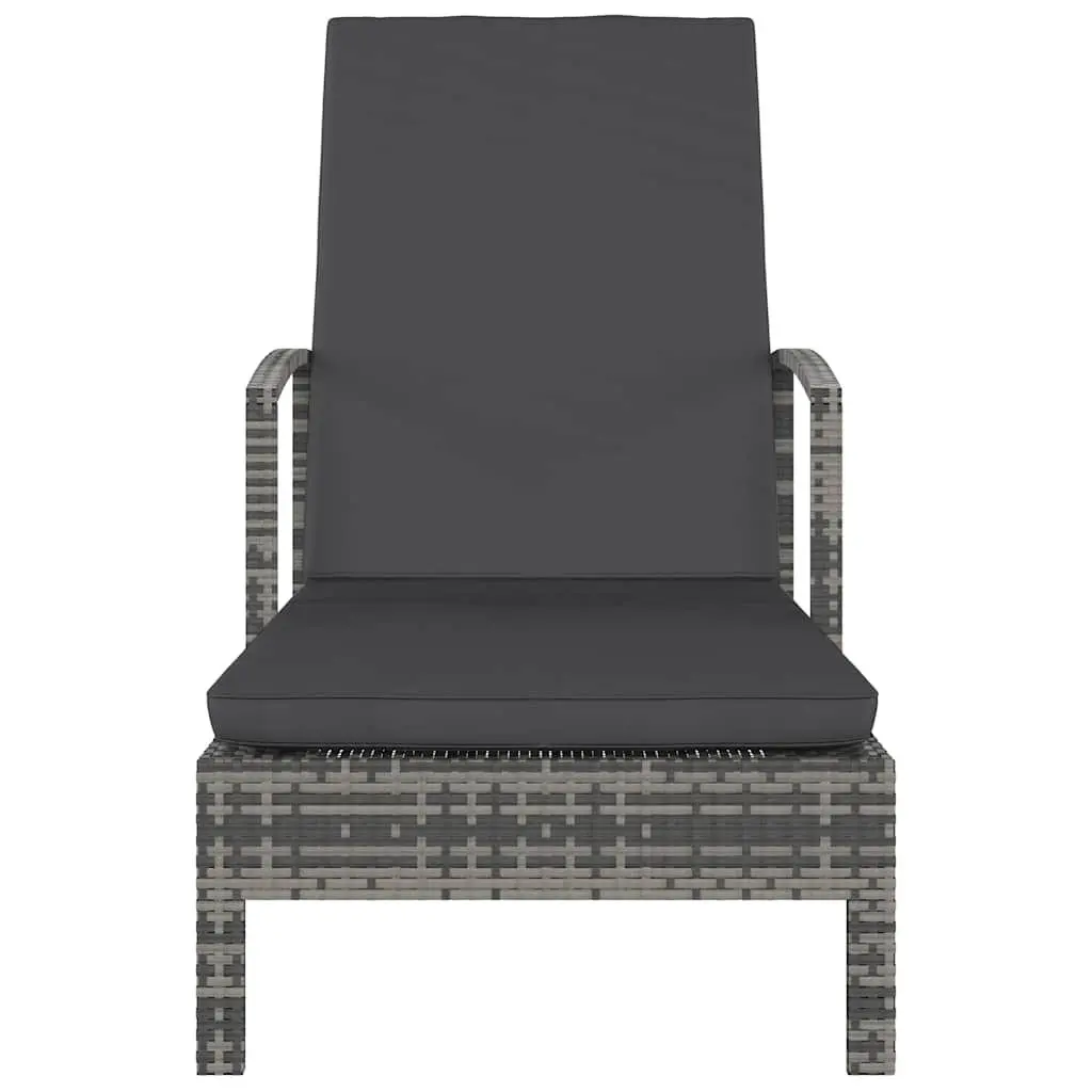 Sun Lounger Grey Adjustable Poly Rattan Outdoor Patio Deck Chair with Armrests