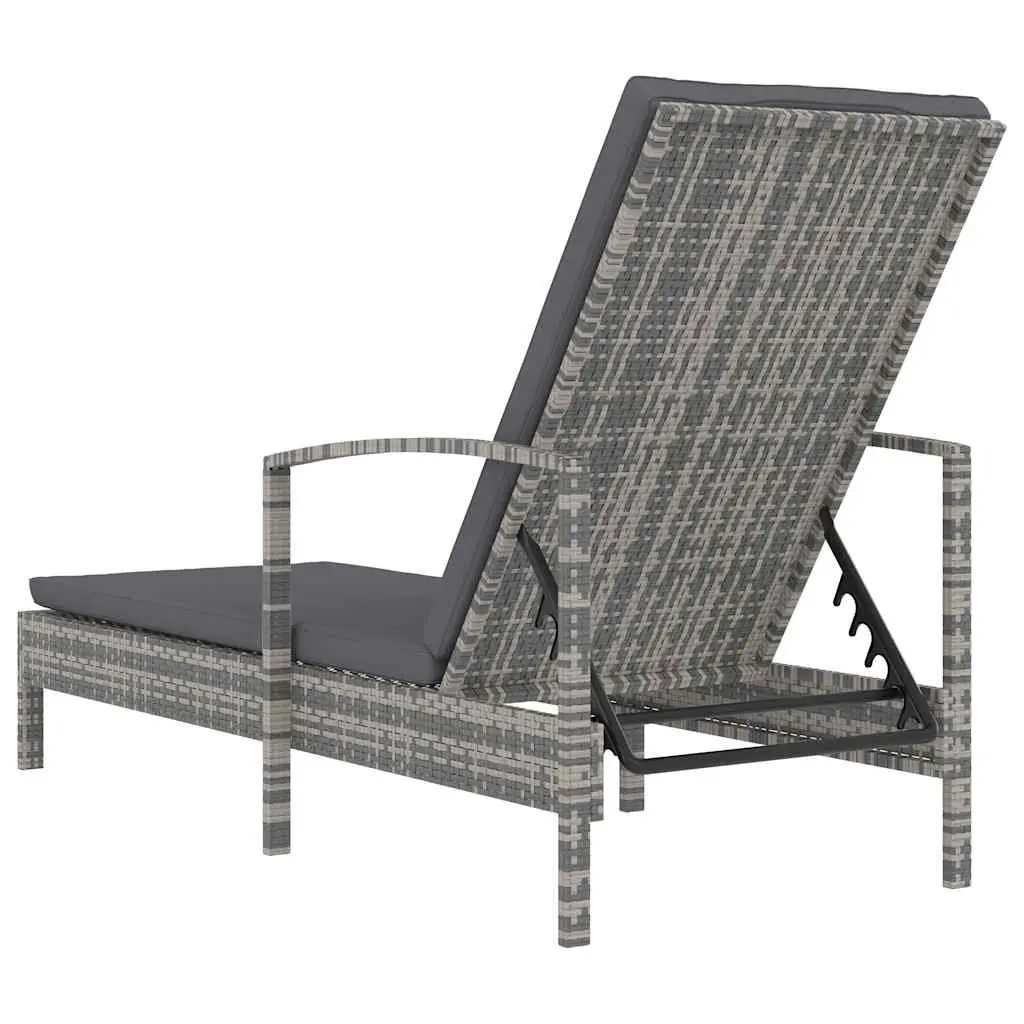 Sun Lounger Grey Adjustable Poly Rattan Outdoor Patio Deck Chair with Armrests