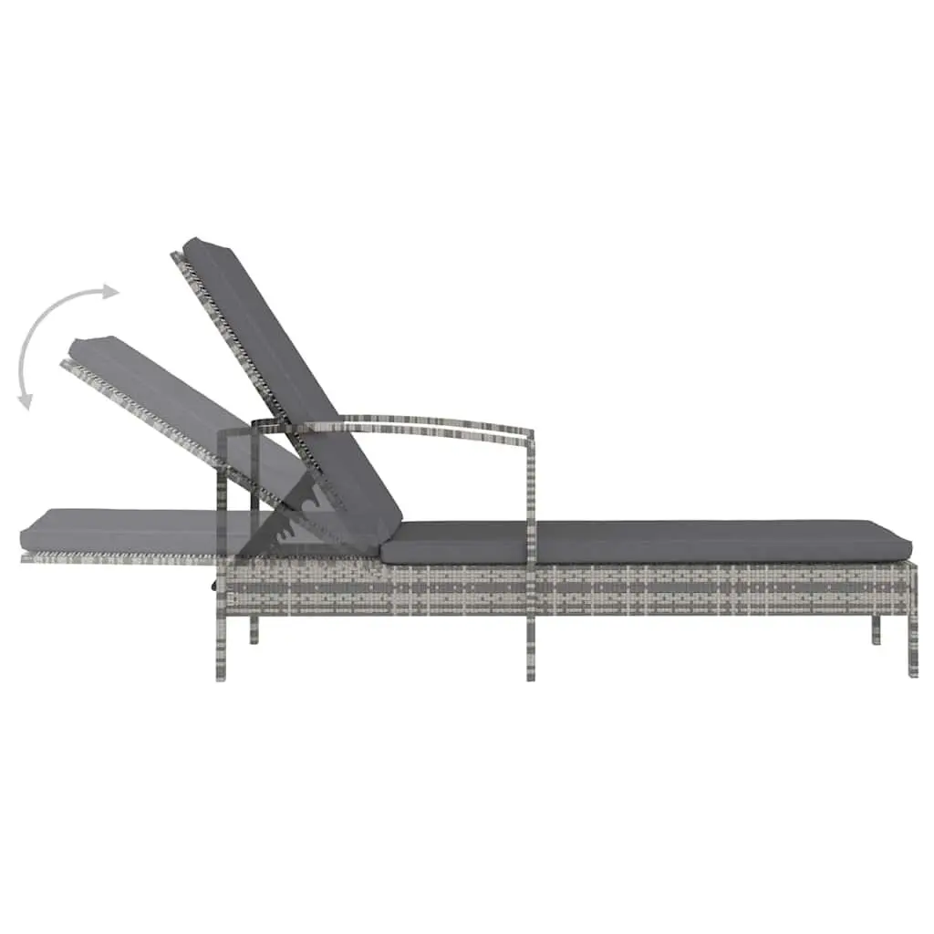 Sun Lounger Grey Adjustable Poly Rattan Outdoor Patio Deck Chair with Armrests