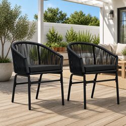 Set of 2 Minimalist Outdoor Chairs - Black Rattan