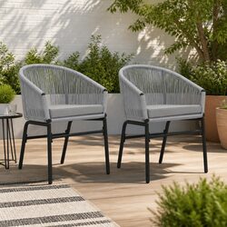 Grey Outdoor Chairs with Cushions - 2 Pcs Set for Gardens
