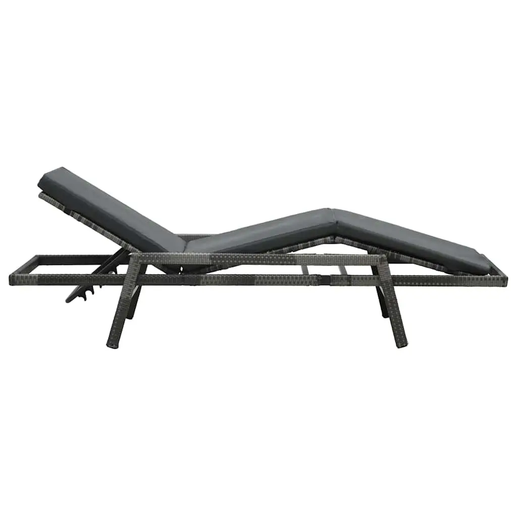 Sun Lounger Outdoor Garden Patio Reclining Lounge Chair Grey Poly Rattan