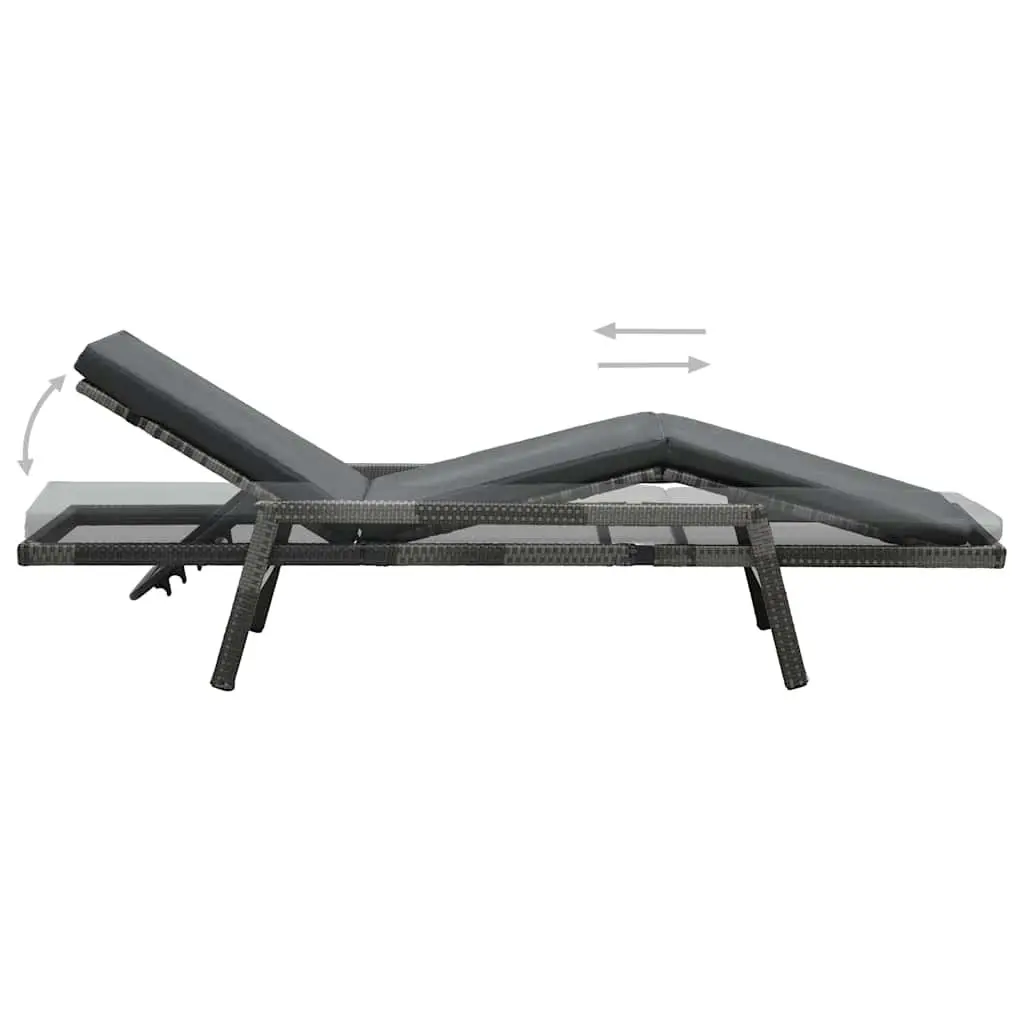 Sun Lounger Outdoor Garden Patio Reclining Lounge Chair Grey Poly Rattan