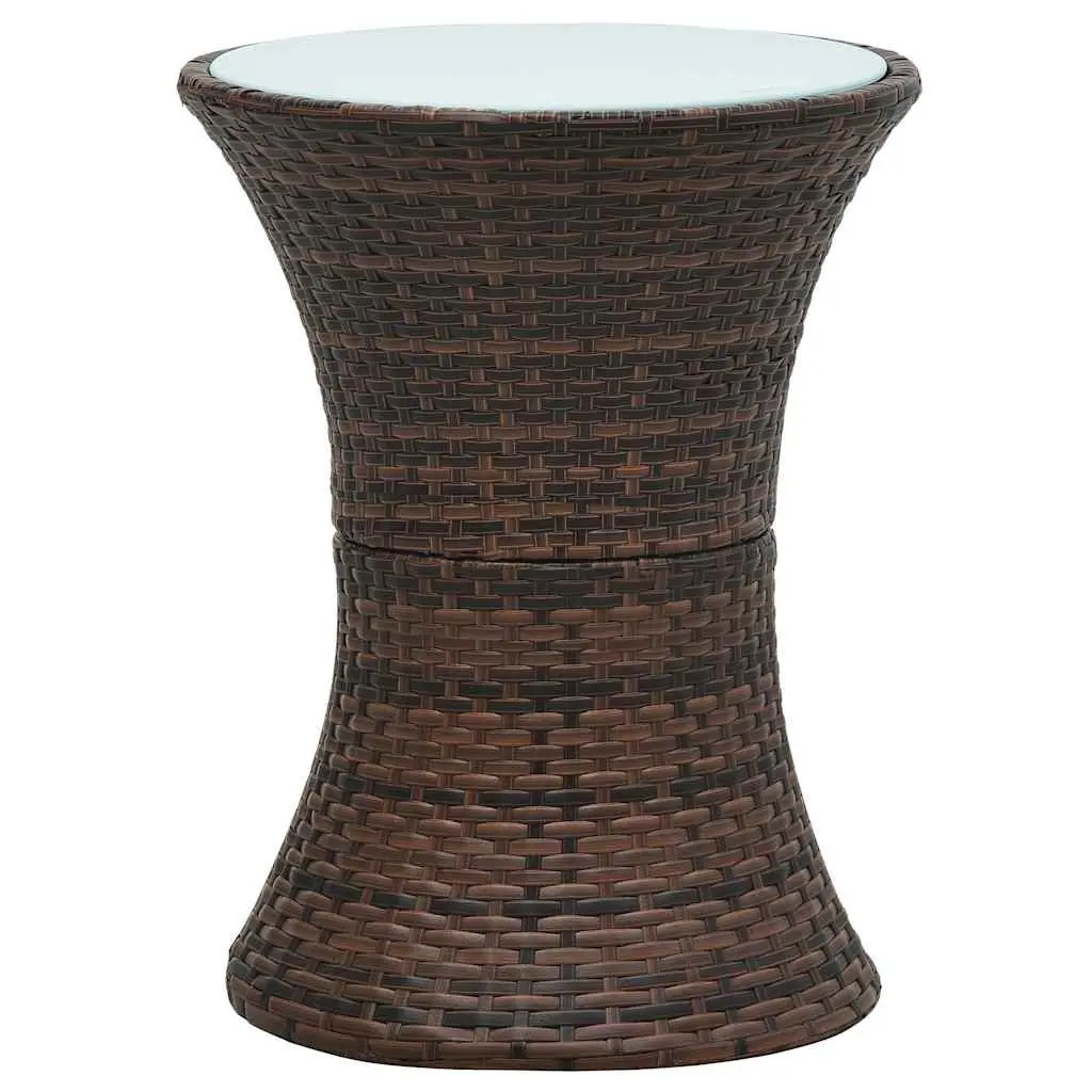 Drum Shape Garden Side Table Brown Weather Resistant Poly Rattan Reinforced Tempered Glass Top