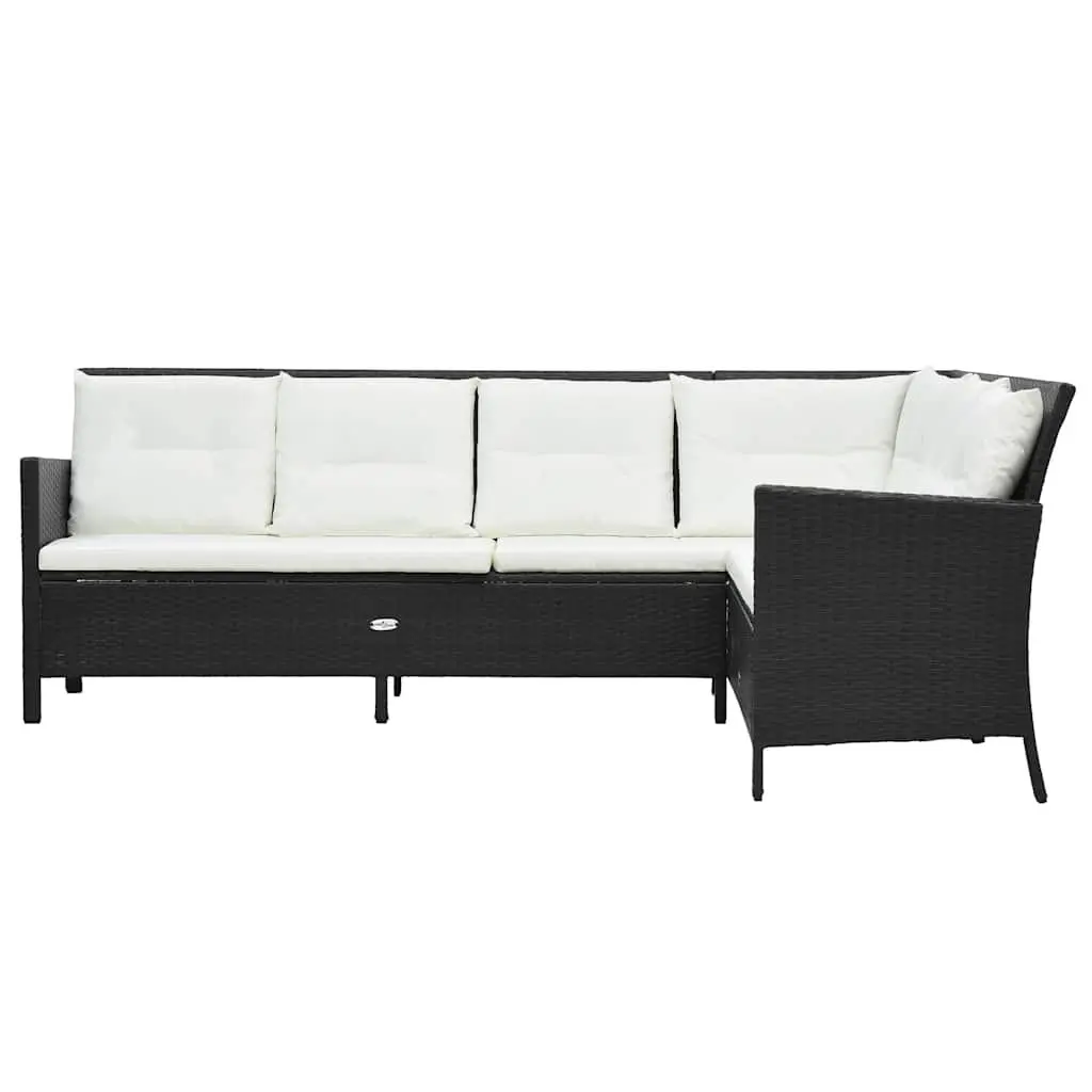 Outdoor Lounge Set Black 3 Piece Weather Resistant PE Rattan Sofa Bench Table
