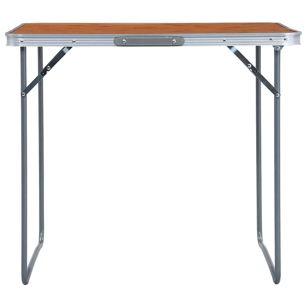 Foldable Camping Table Brown 80 x 60 cm Lightweight Metal Frame Portable Outdoor Picnic Garden Furniture