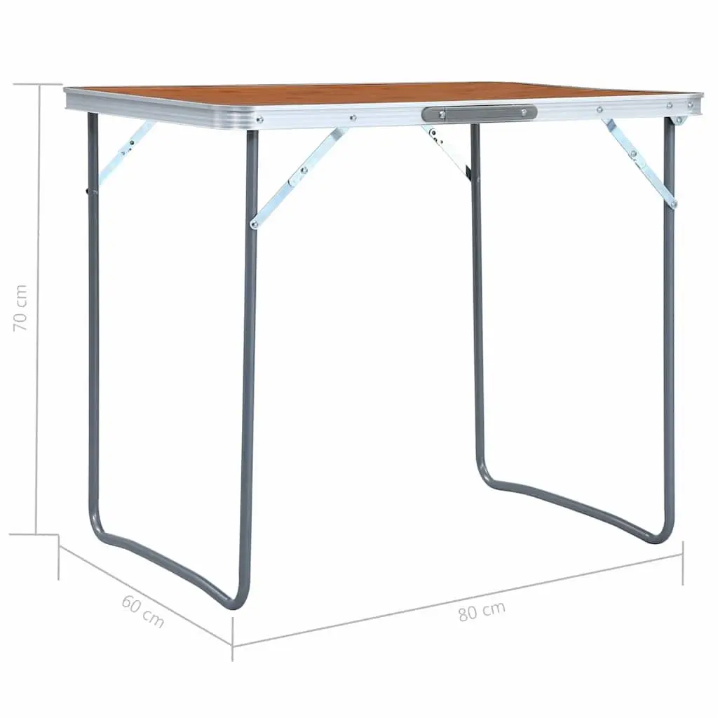 Foldable Camping Table Brown 80 x 60 cm Lightweight Metal Frame Portable Outdoor Picnic Garden Furniture
