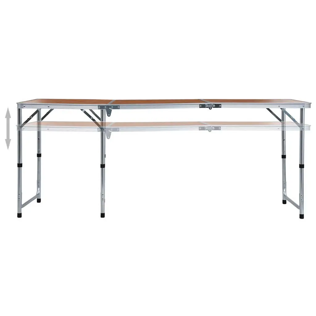 Foldable Camping Table Brown 180x60cm Adjustable Height Portable
