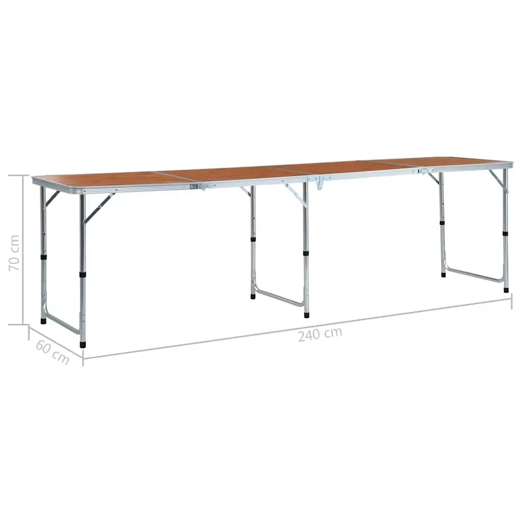 Foldable Camping Table Brown 240x60 cm Adjustable Height Portable
