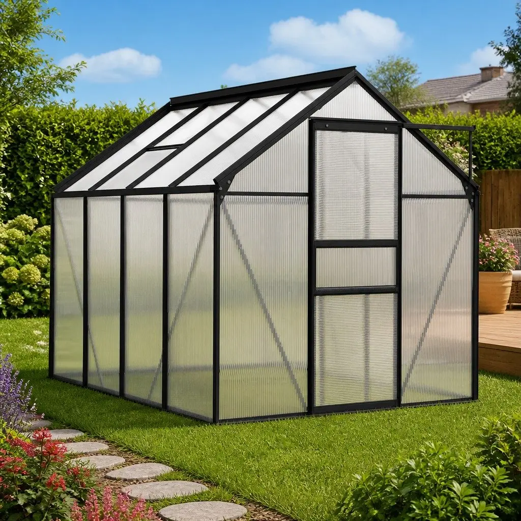 Anthracite Greenhouse with Polycarbonate Panels Durable Thermal Insulation UV Protection Aluminium Frame 4.75m²