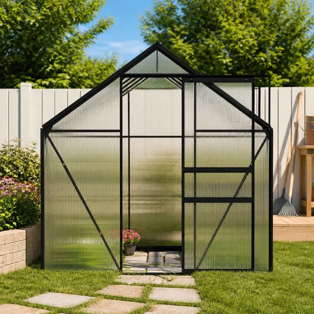 Greenhouse Anthracite Aluminium 5.89m² Polycarbonate Panels UV Resistant Thermal Insulation