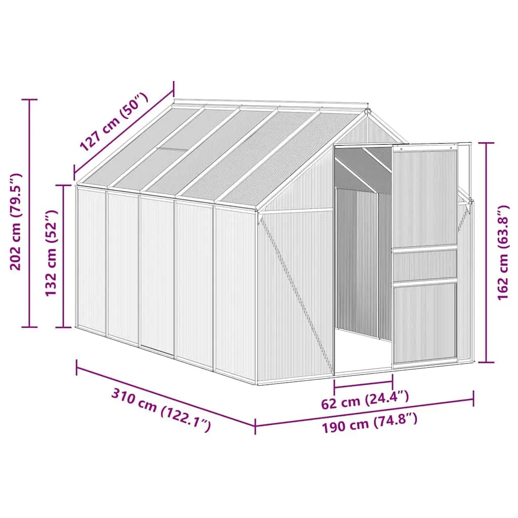 Greenhouse Anthracite Aluminium 5.89m² Polycarbonate Panels UV Resistant Thermal Insulation