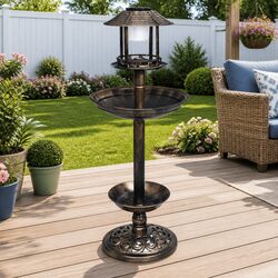 Decorative Pedestal Bird Bath Solar Powered LED Lights Outdoor Garden Yard