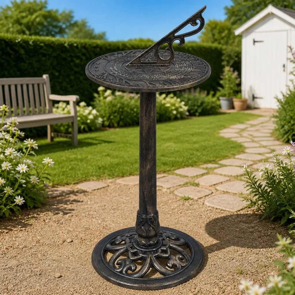 Garden Sundial Gold Plastic Weather Resistant Pedestal Base