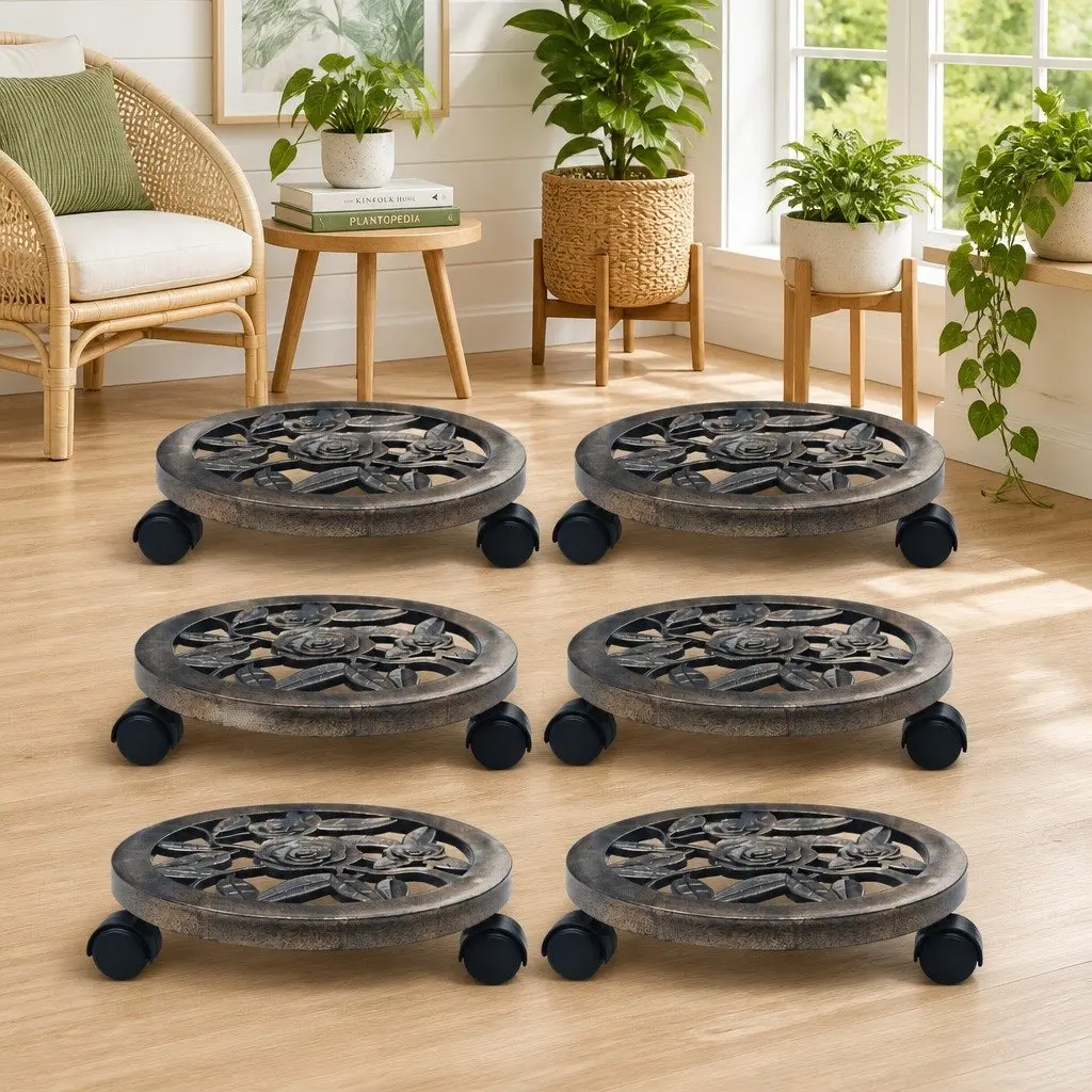 Plant Trolleys Brown 30cm Rolling Caddies 360° Rotatable Castors