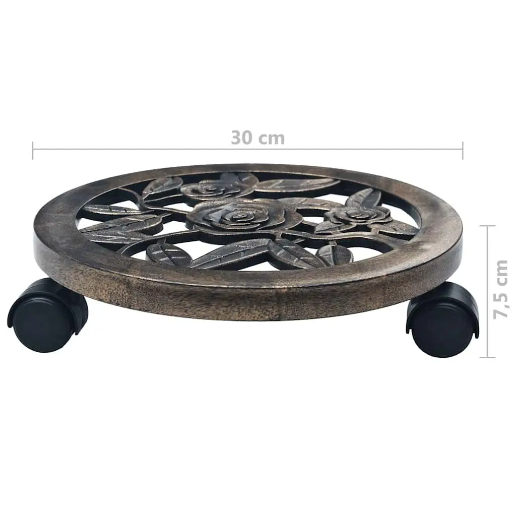 Plant Trolleys Brown 30cm Rolling Caddies 360° Rotatable Castors
