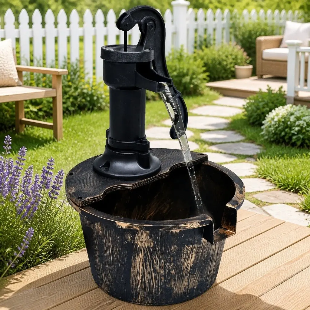 Garden Water Fountain Brown Outdoor Patio Decor Rustic