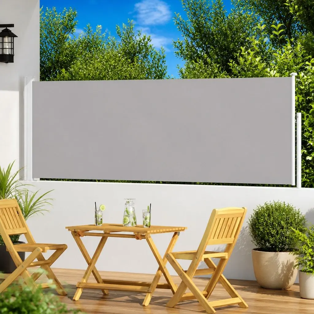 Retractable Privacy Screen Awning Grey 100x300cm UV and Tear Resistant Polyester Easy Deployment