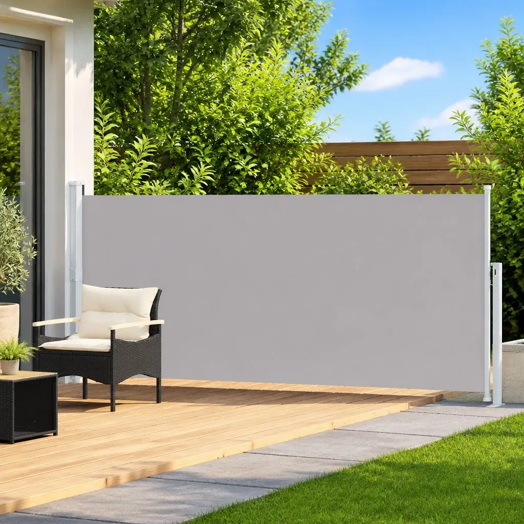 Retractable Side Awning Grey 140x500cm Outdoor Privacy Shade