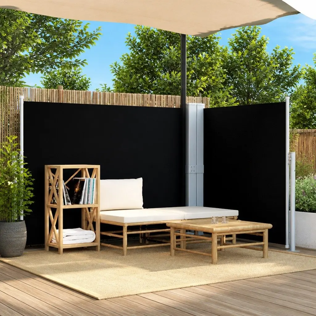 Retractable Side Awning Black 140x600cm Automatic Roll-Back Privacy Screen