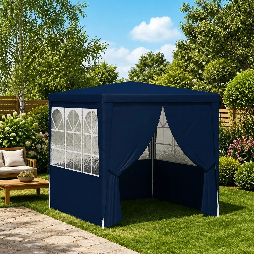 Party Tent Blue 2.5x2.5m Outdoor Gazebo Canopy with Side Walls Panels and Door