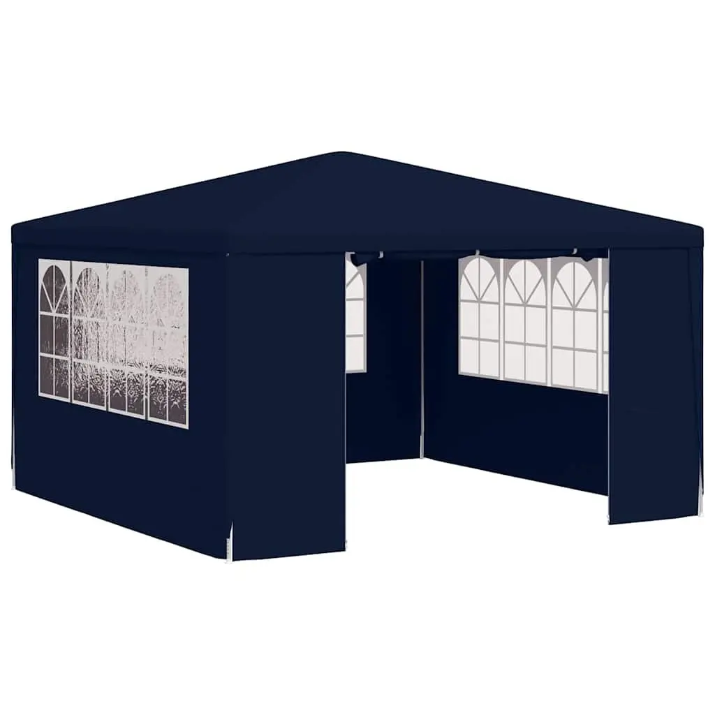 Party Tent Blue 4x4 m with Side Walls Decorative Windows Zippered Door Outdoor Gazebo