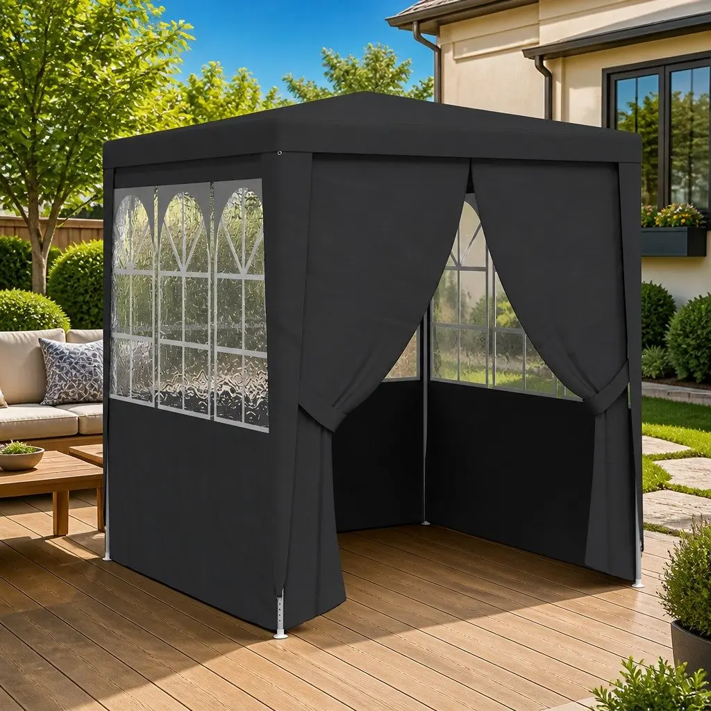 Party Tent Anthracite 2x2m Outdoor Gazebo Canopy with Side Walls Windows Door
