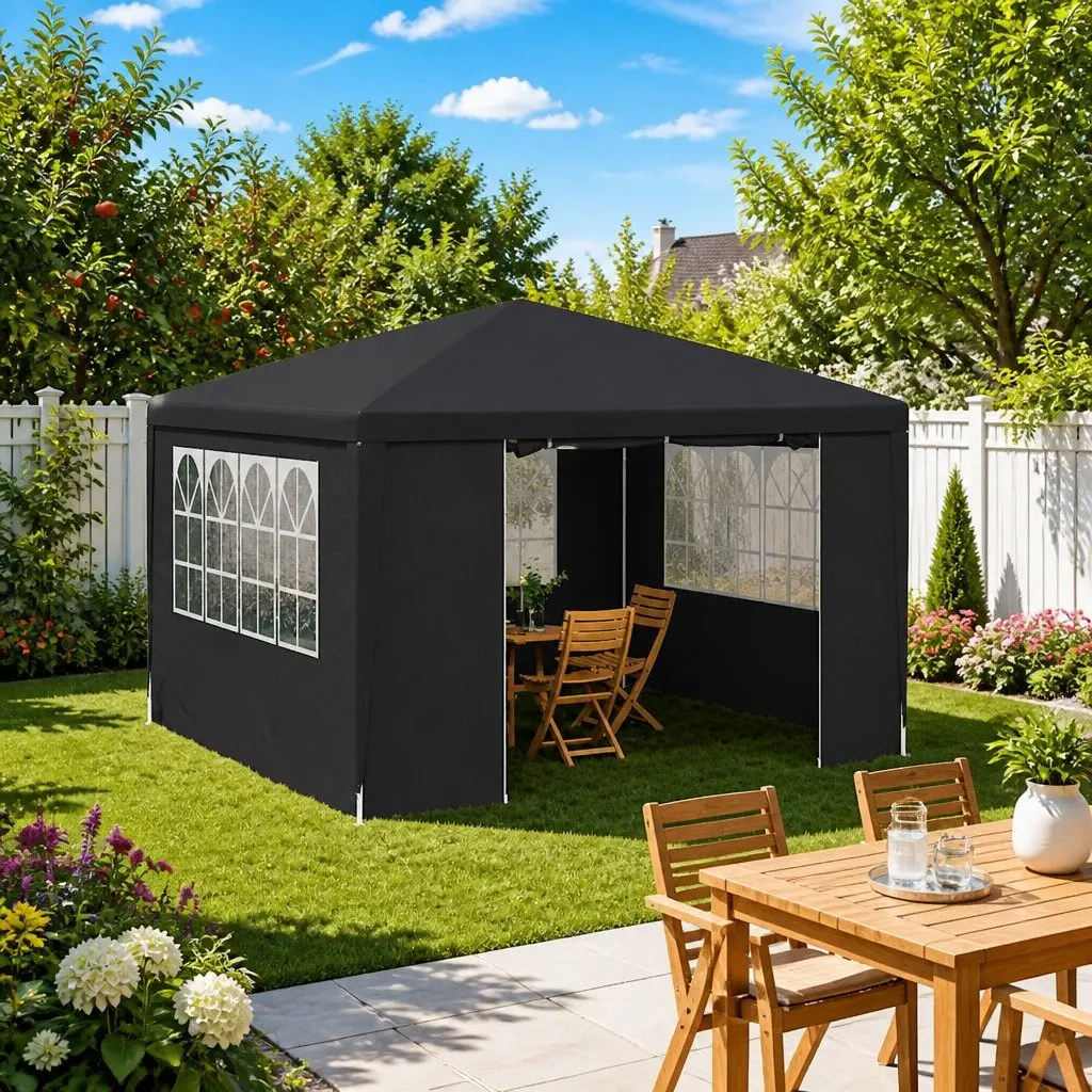 Outdoor Garden Gazebo Canopy 4x4m Anthracite Water Resistant with Side Walls