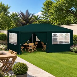 Party Tent 4x6m Green Outdoor Canopy Gazebo with Side Walls Windows Door Panels