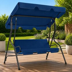 Garden Swing Bench Blue Outdoor Patio Seating Canopy Shade Fabric Seat