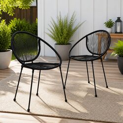 Outdoor Garden Chairs Set 2 pcs Stackable Patio Seating Black Rattan Style
