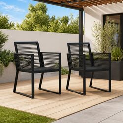 Outdoor Chairs 2 Pieces Black Patio Seating Garden Furniture Contemporary Design