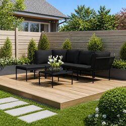6 Piece Garden Lounge Set Outdoor Patio Furniture with Cushions Black PVC Wire