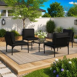 5 Piece Garden Lounge Set Outdoor Furniture with Cushions Black Patio Sectional