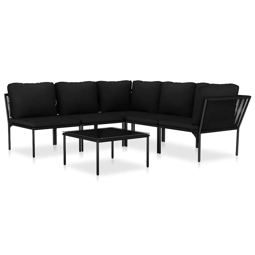 Garden Lounge Set 6 Piece Outdoor Sectional Sofa Black PVC Cushions Patio