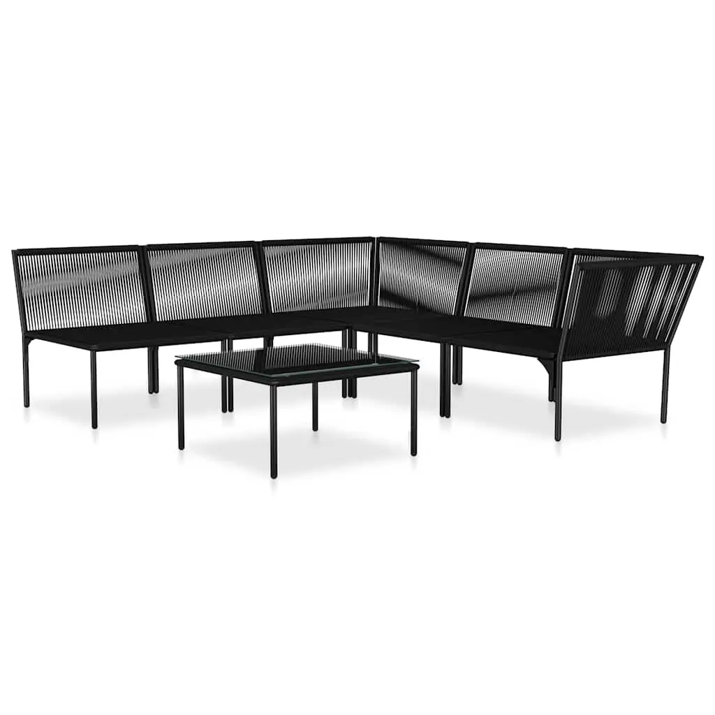 Garden Lounge Set 6 Piece Outdoor Sectional Sofa Black PVC Cushions Patio