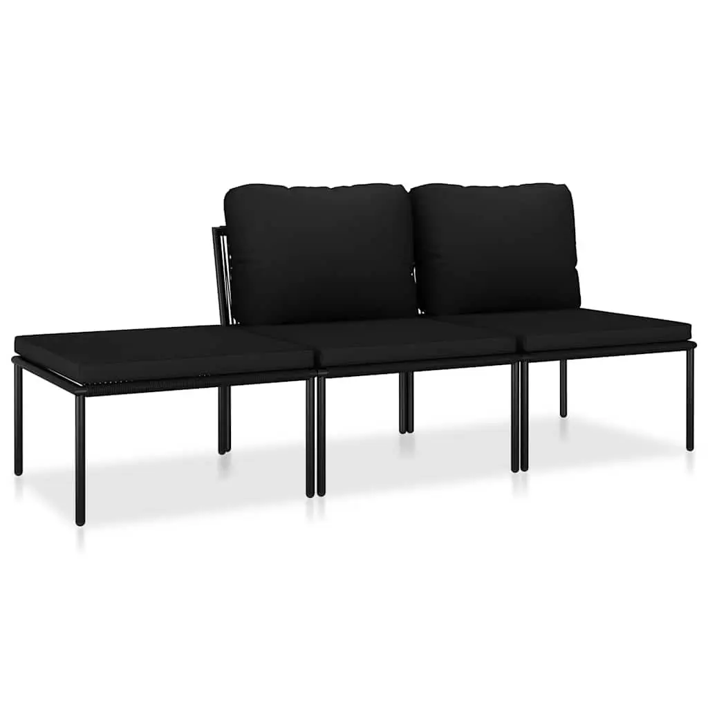 3 Piece Garden Lounge Set Black PVC Wire Powder-coated Steel Frame with Cushions