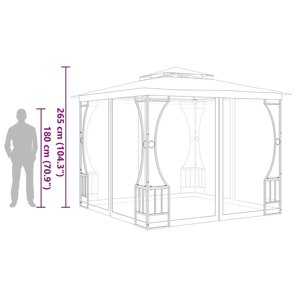 Outdoor Gazebo Cream 300x300x265 cm Mosquito Nets UV Resistant Polyester Canopy