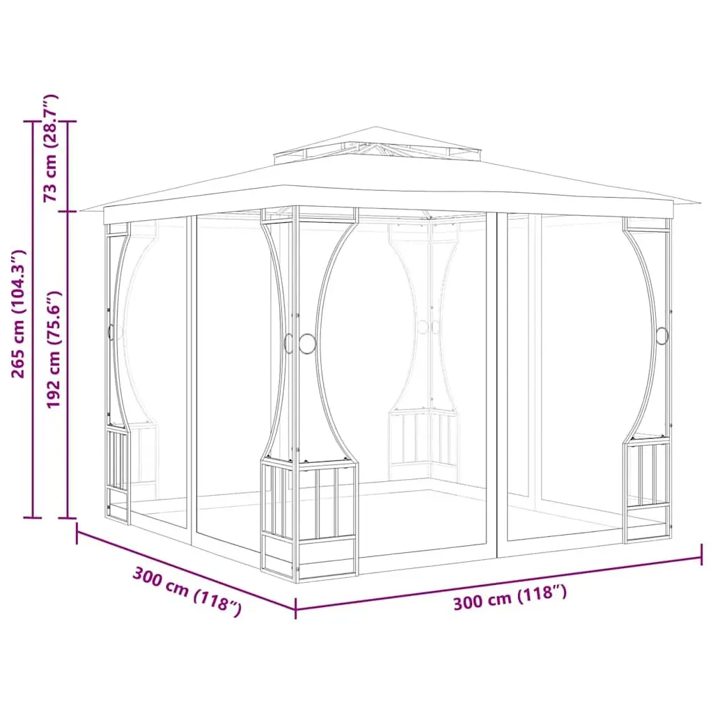 Outdoor Gazebo Cream 300x300x265 cm Mosquito Nets UV Resistant Polyester Canopy