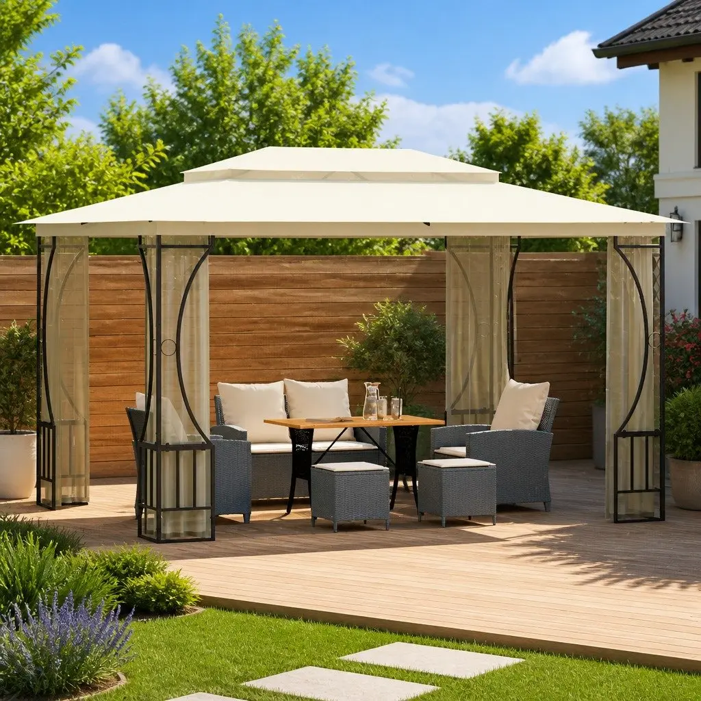 Gazebo Cream 300x400x265cm Steel Frame Outdoor Party Tent with Nets