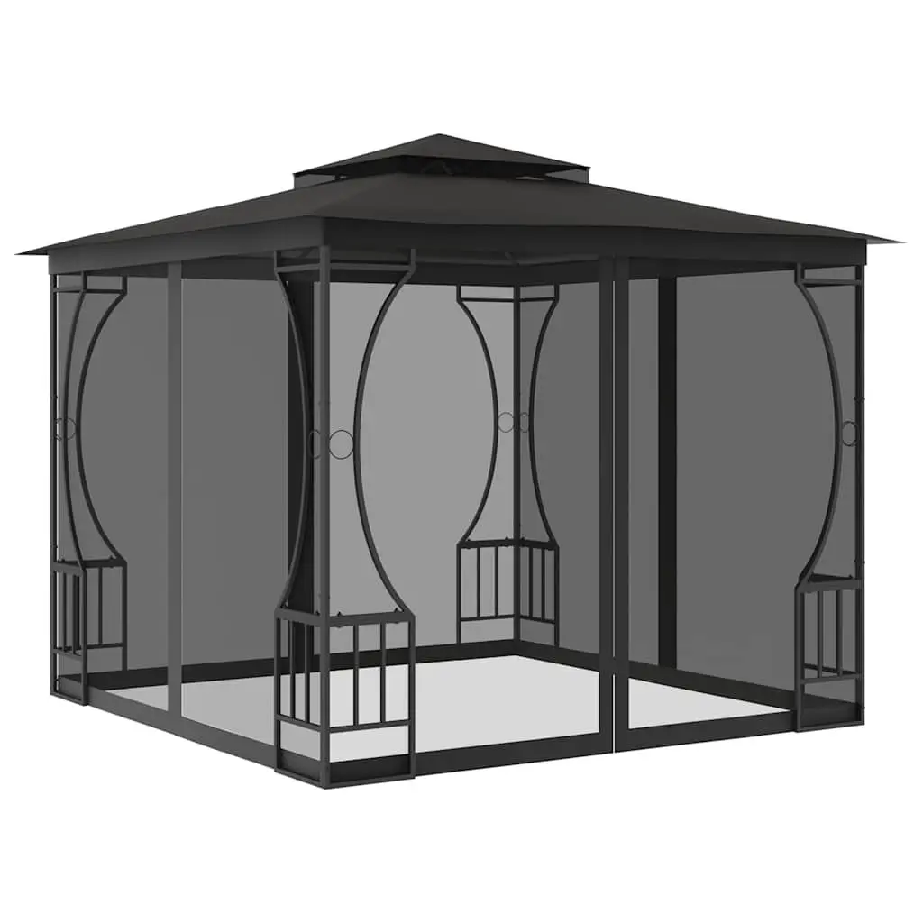 Gazebo Anthracite 300x300x265 cm Outdoor Party Tent with Nets and Detachable Drapes