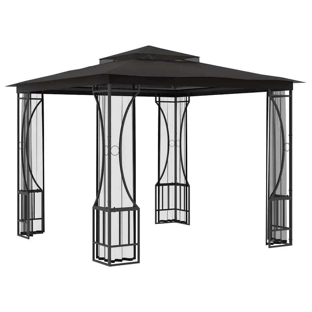 Gazebo Anthracite 300x300x265 cm Outdoor Party Tent with Nets and Detachable Drapes